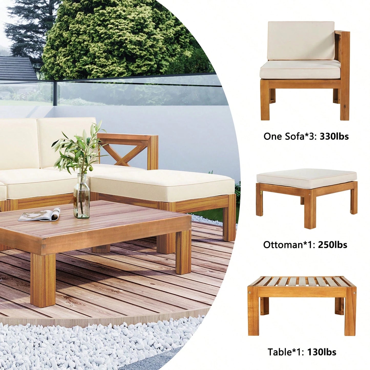 MONACO 5-PIECE OUTDOOR LOUNGE SET - BEIGE