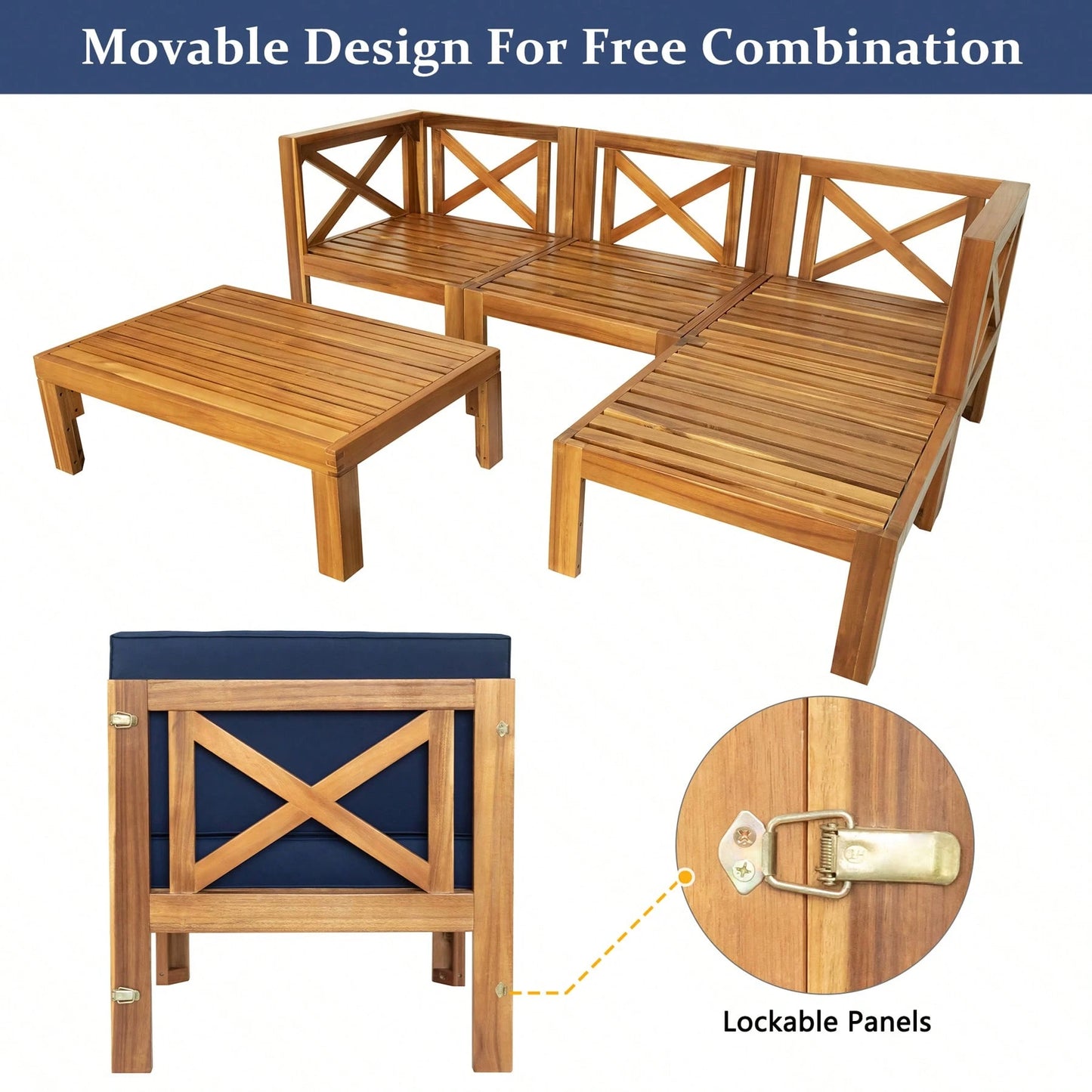 MONACO 5-PIECE OUTDOOR LOUNGE SET - NAVY BLUE