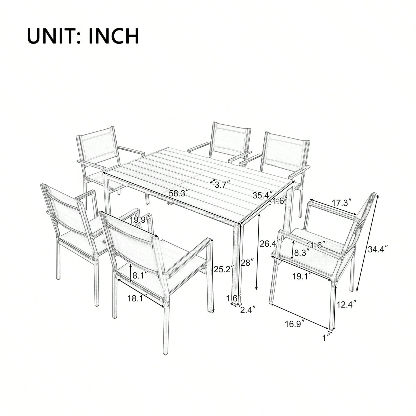 ALMAIRE 7-PIECE OUTDOOR DINING SET - GRAY