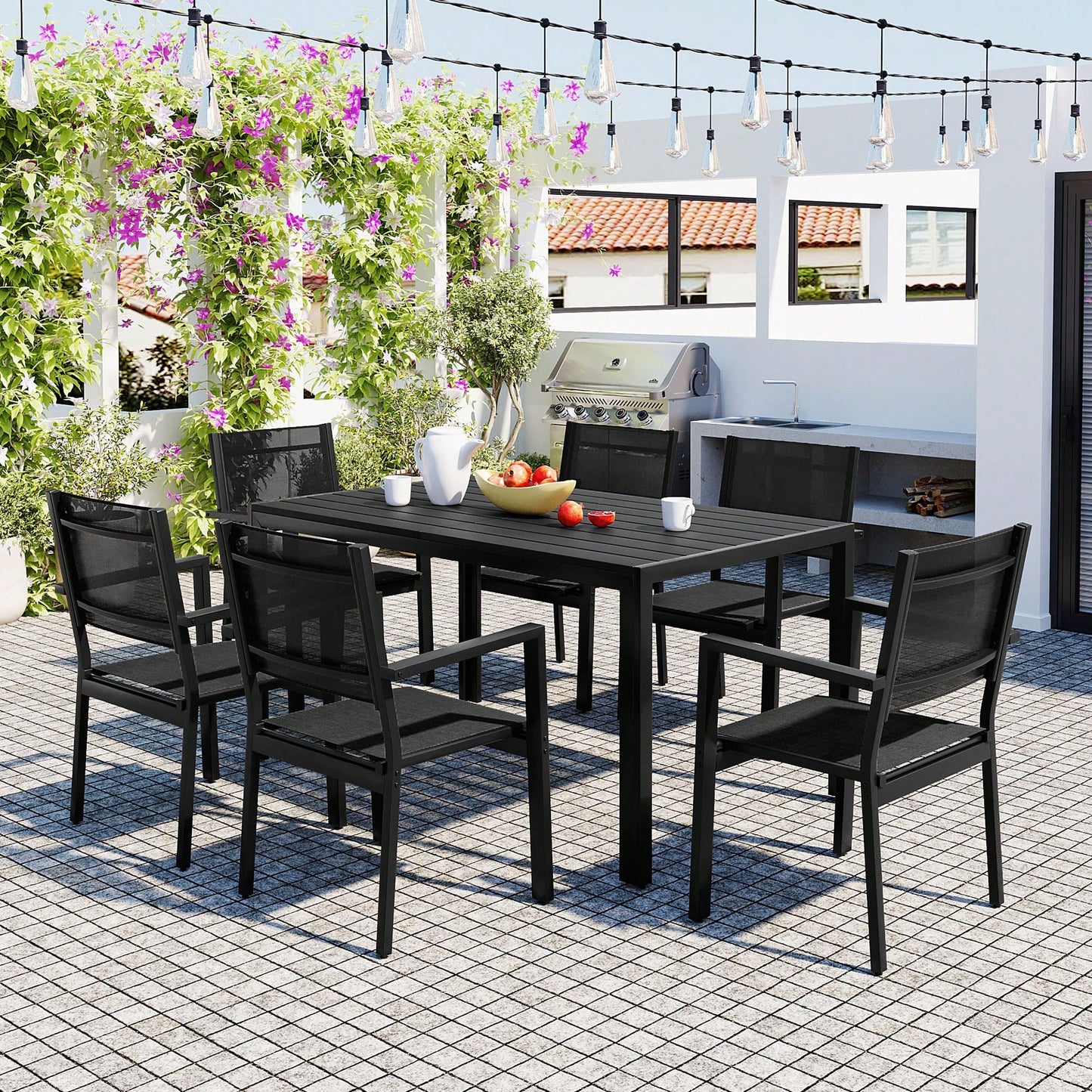 ALMAIRE 7-PIECE OUTDOOR DINING SET - BLACK