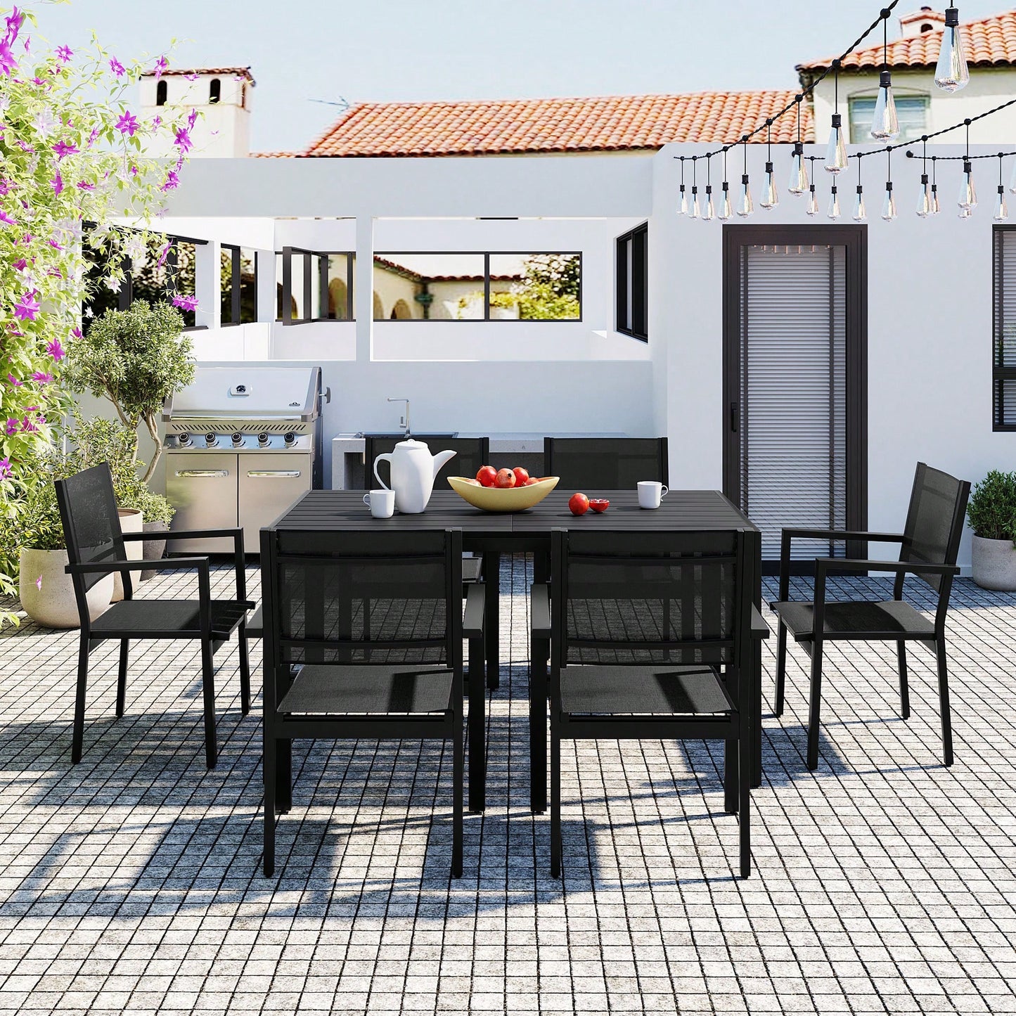 ALMAIRE 7-PIECE OUTDOOR DINING SET - BLACK