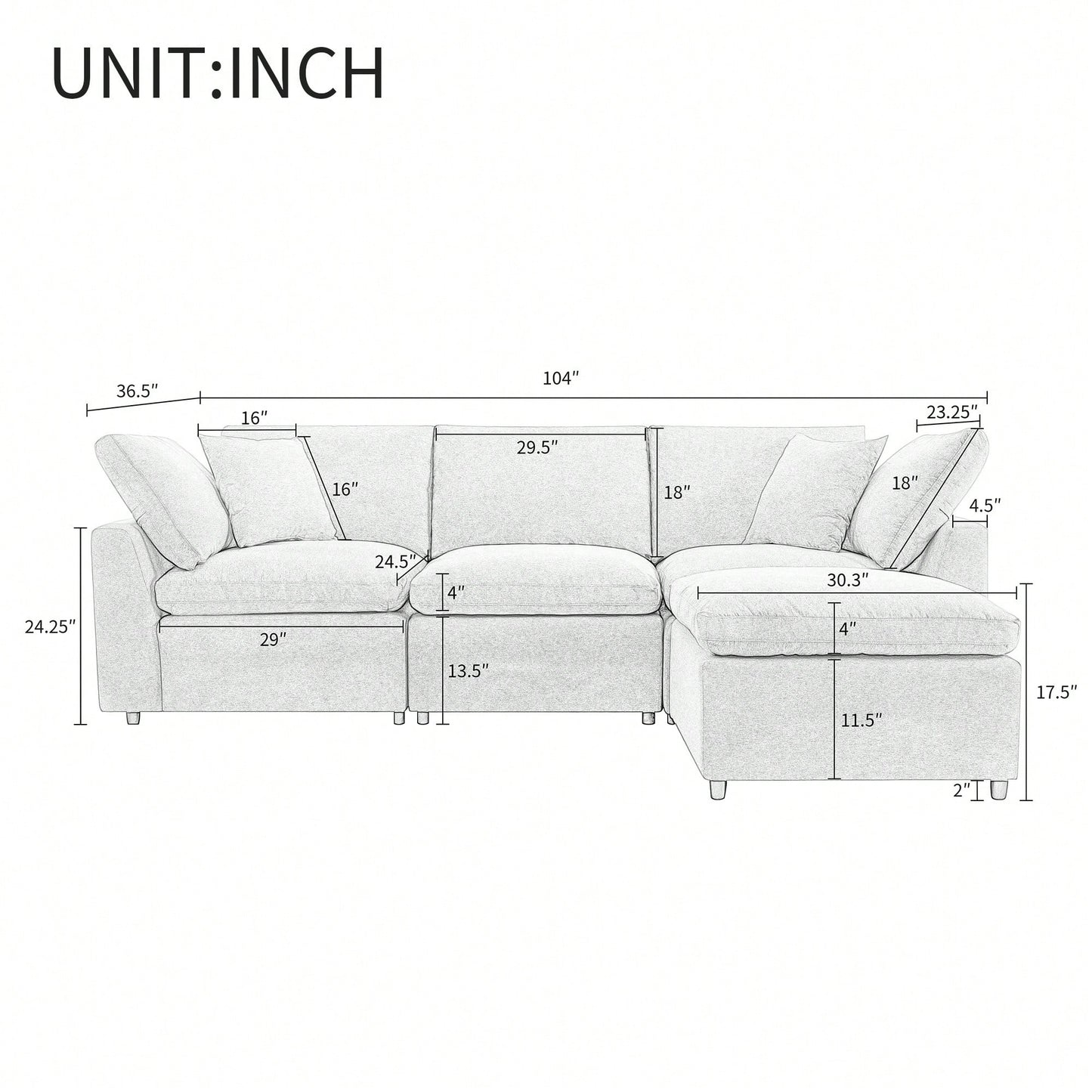 MARISELLE 104" SOFA w/ OTTOMAN