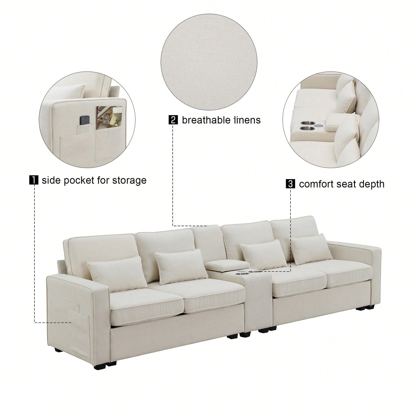 LILA 114" SOFA- BEIGE
