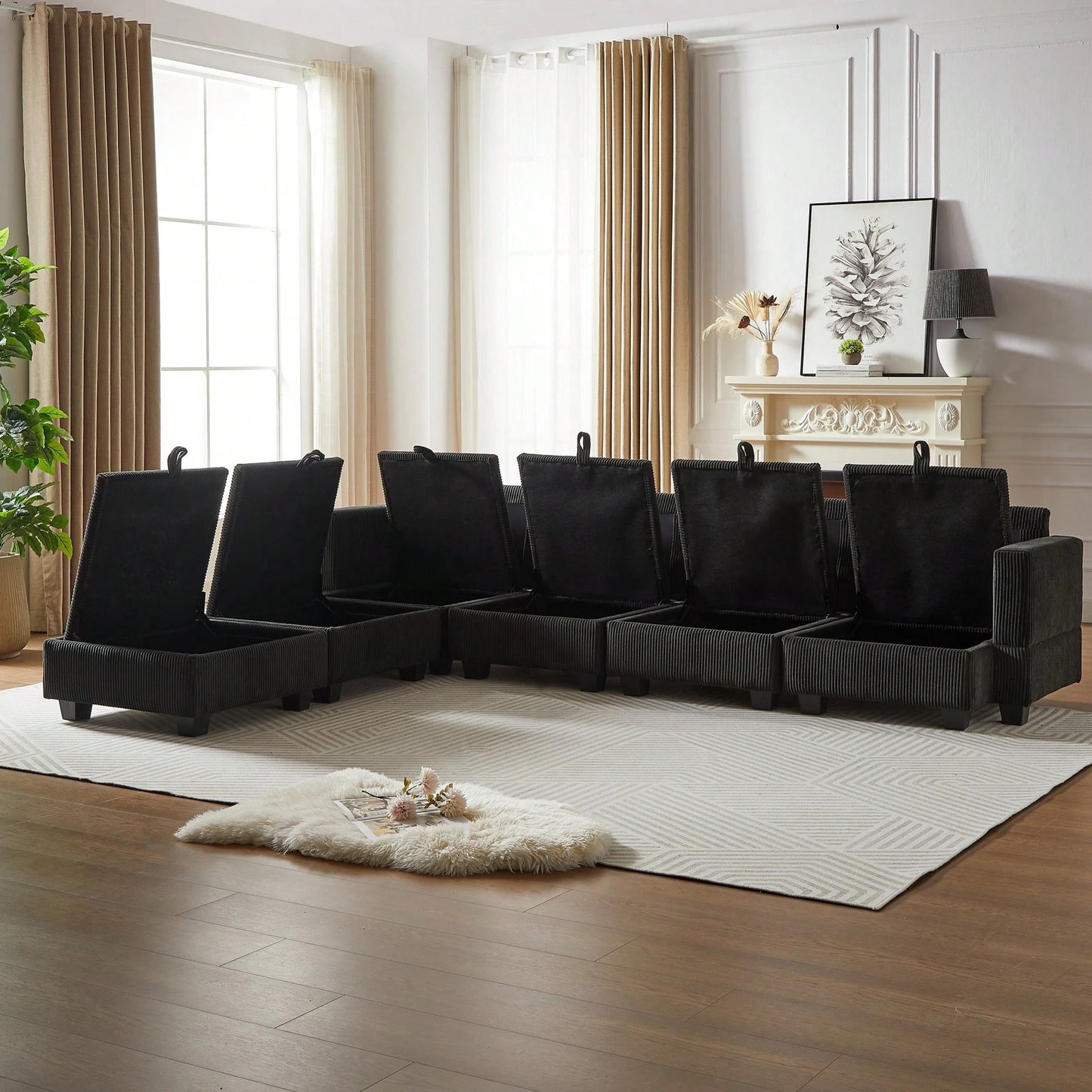 LENNOX 113" SECTIONAL - BLACK