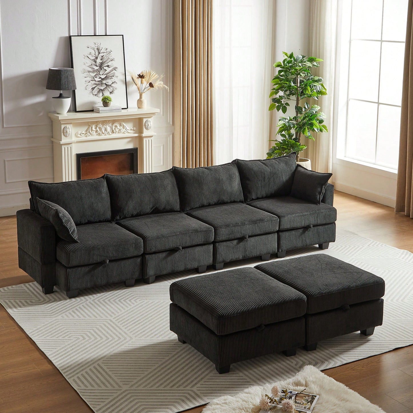 LENNOX 113" SECTIONAL - BLACK