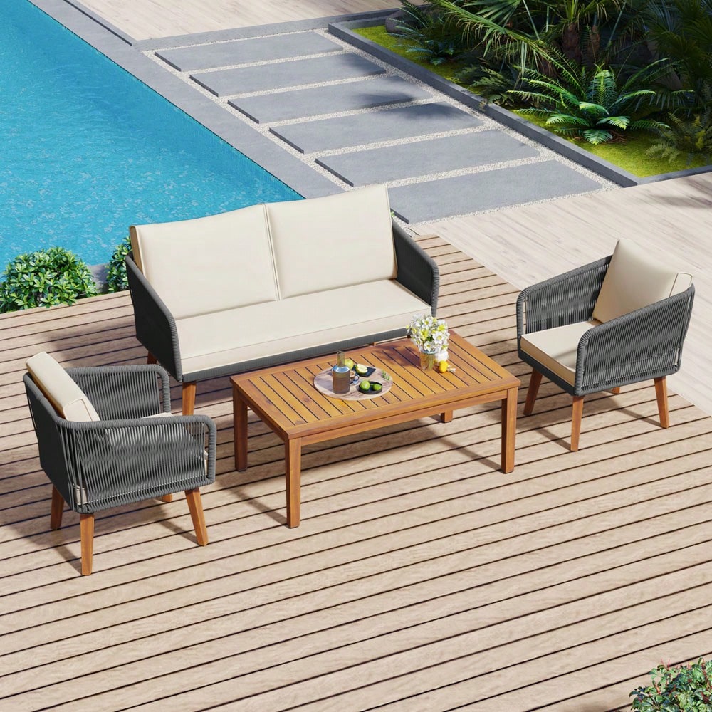 SORAYA 4 PIECE OUTDOOR LOUNGE SET - GRAY/ NATURAL