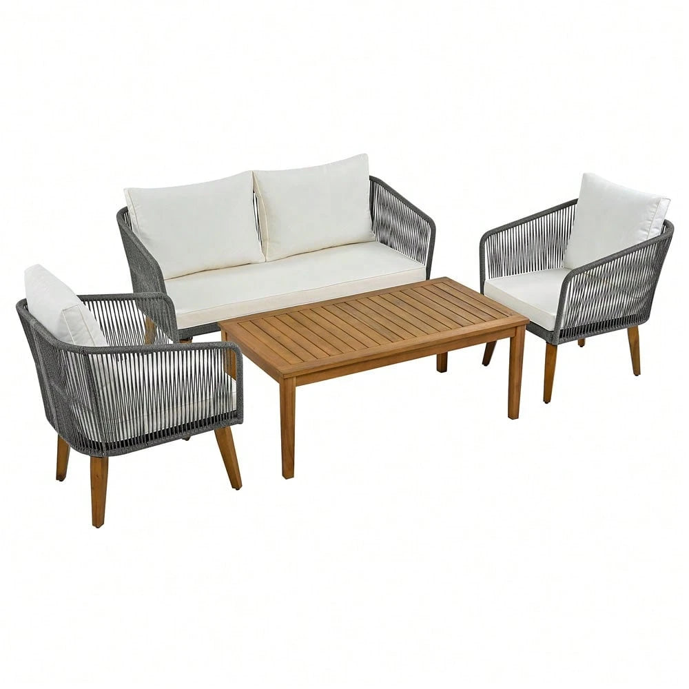 SORAYA 4 PIECE OUTDOOR LOUNGE SET - GRAY/ NATURAL