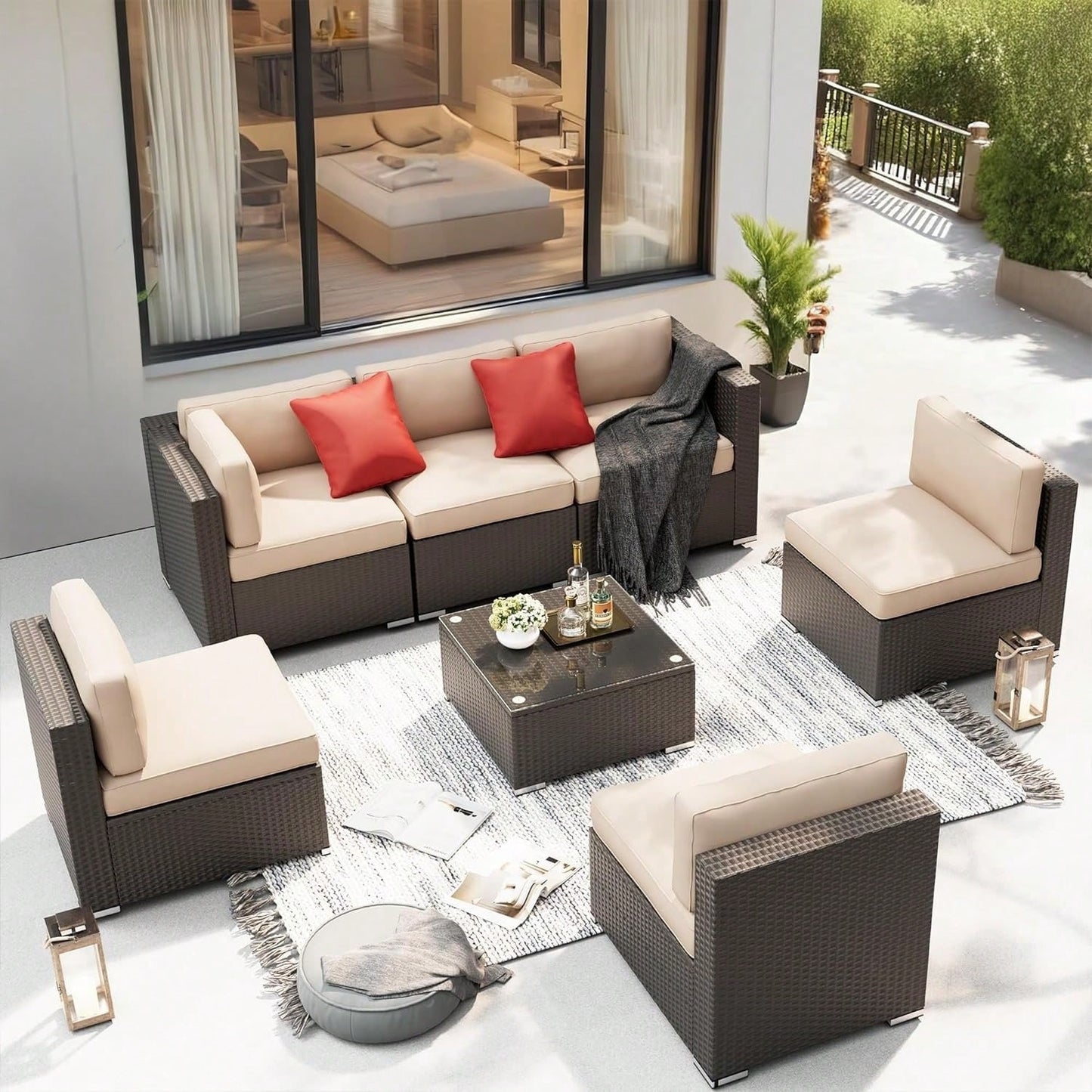 SAVANNA 7-PIECE OUTDOOR LOUNGE SET - BROWN / BEIGE