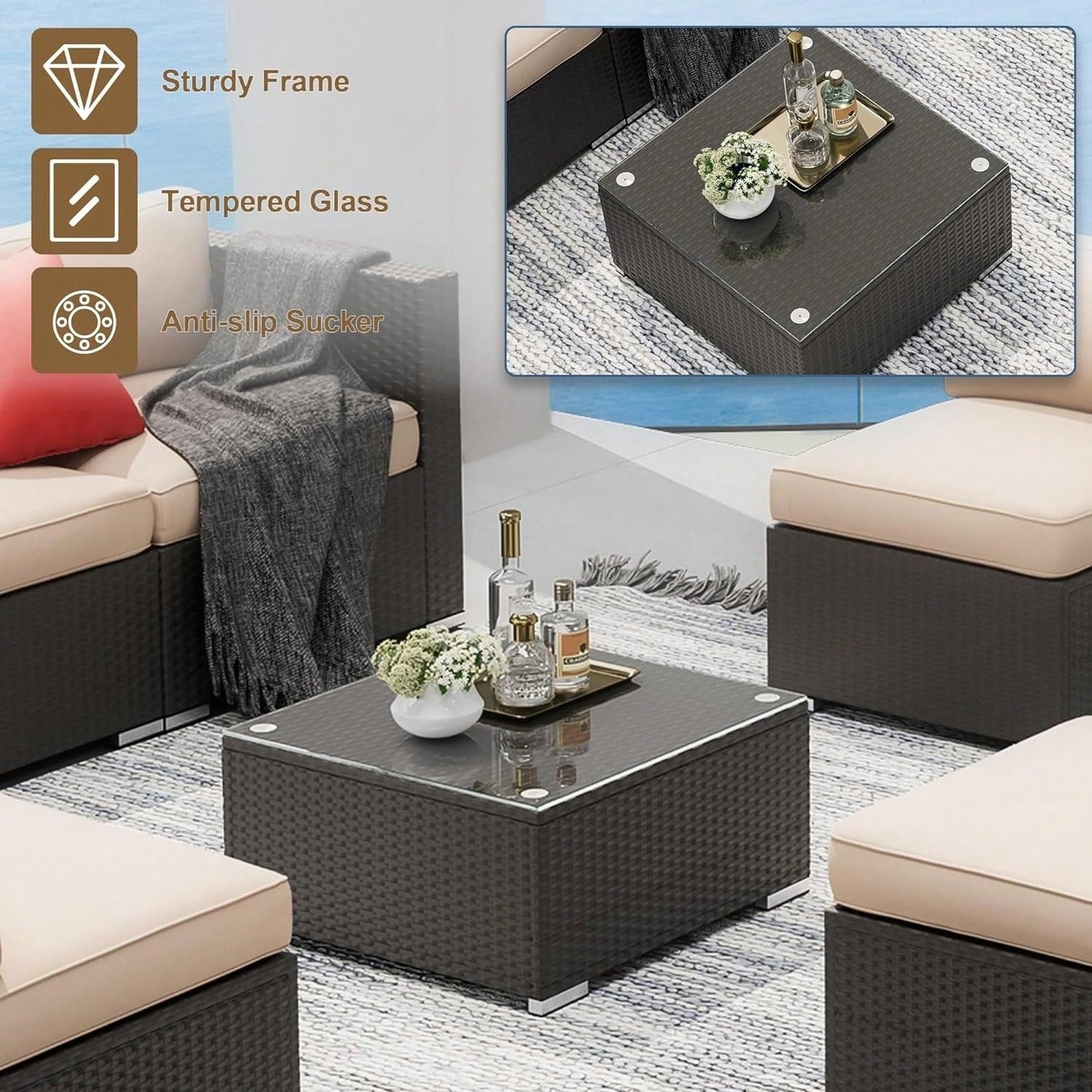 SAVANNA 7-PIECE OUTDOOR LOUNGE SET - BROWN / BEIGE