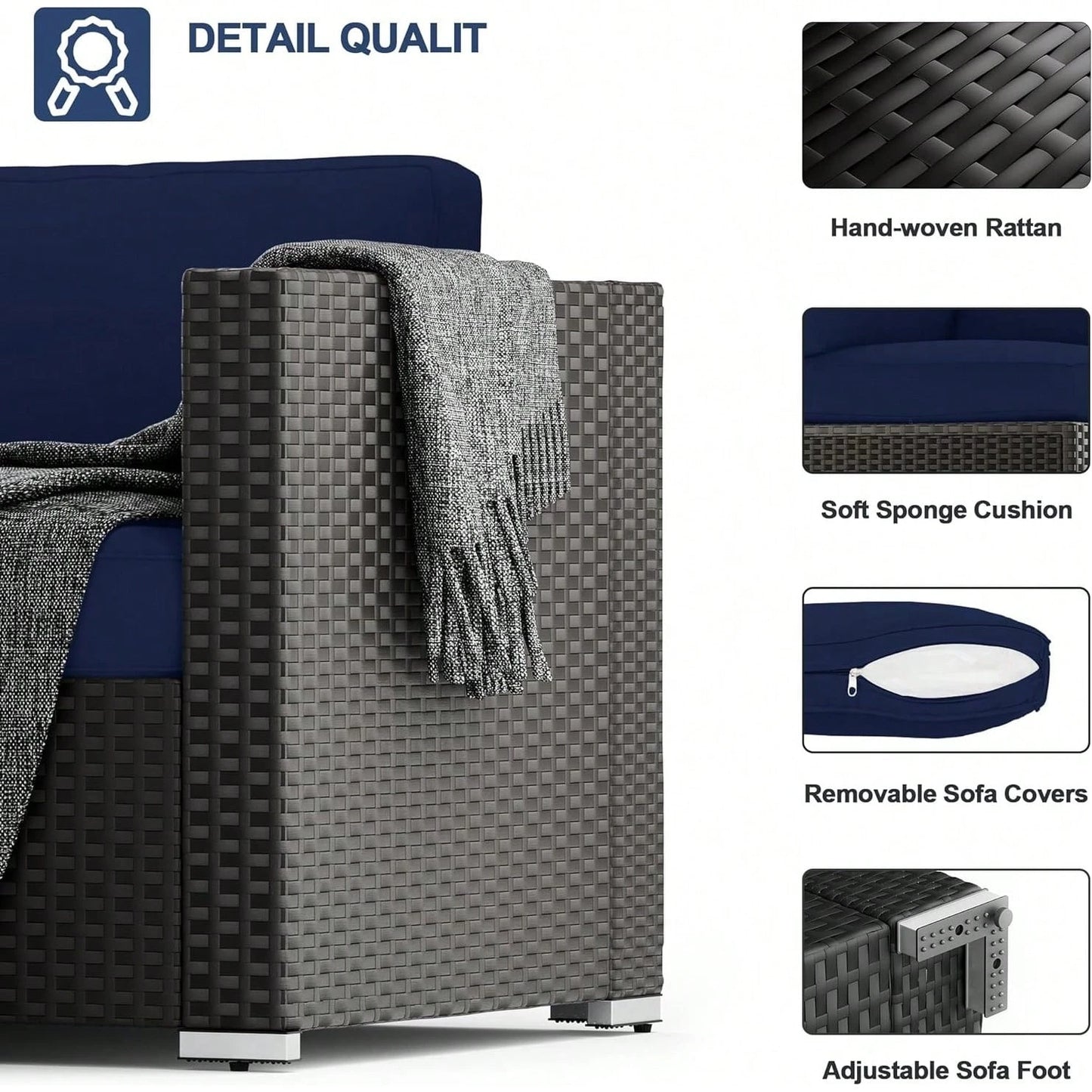 SAVANNA 7-PIECE OUTDOOR LOUNGE SET - BROWN / NAVY BLUE