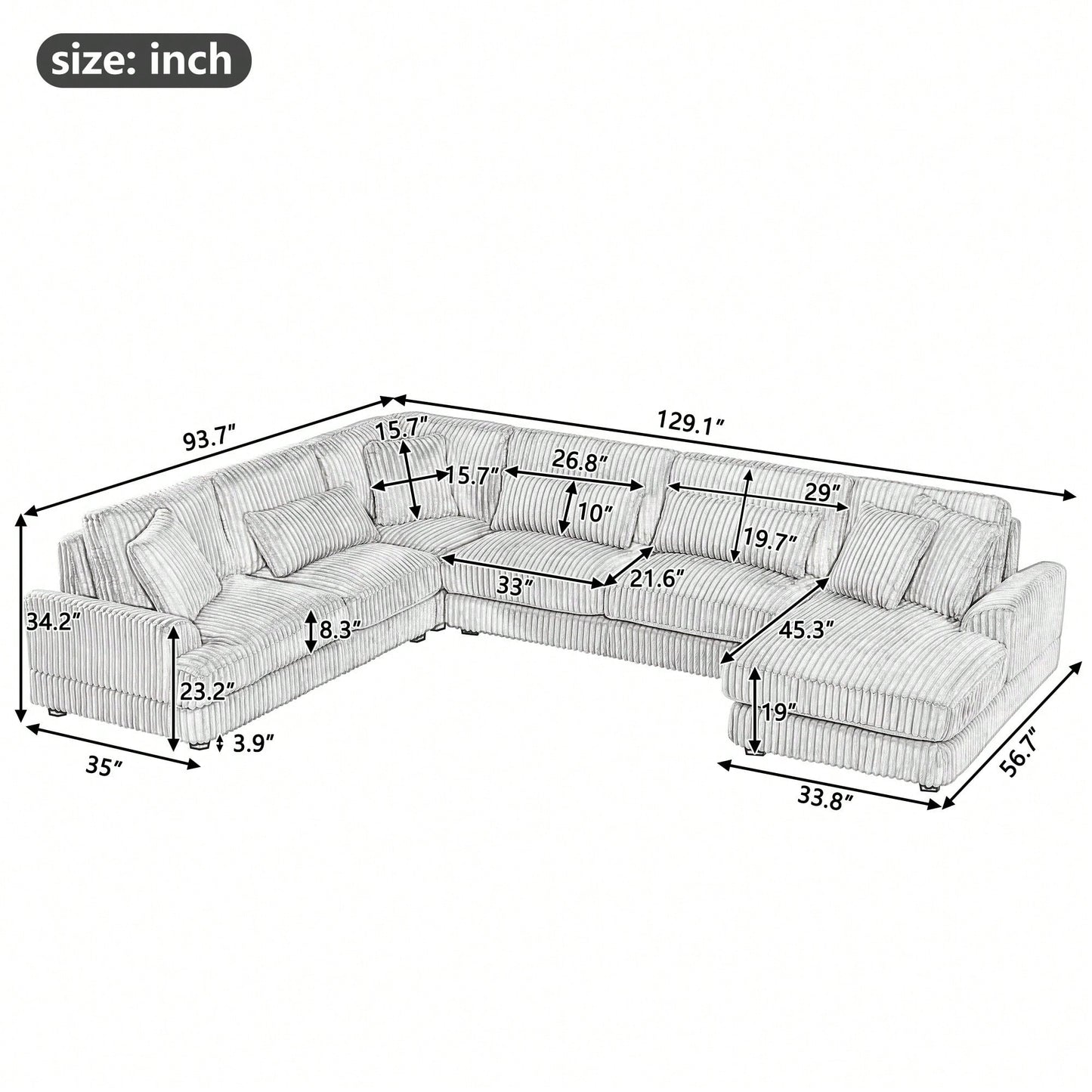 LOVETH 119" SECTIONAL - GRAY