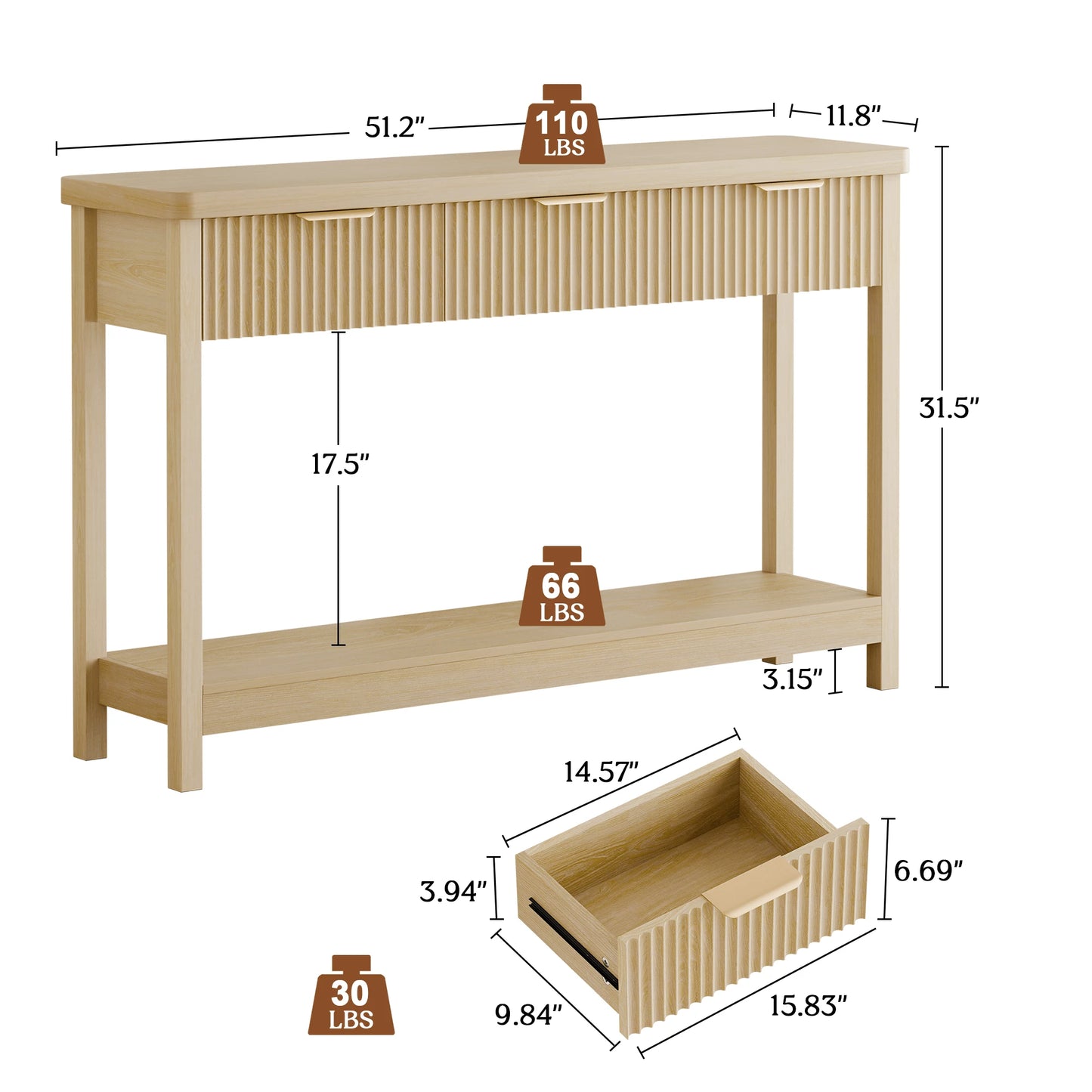 ZUMA 52" CONSOLE TABLE - NATURAL