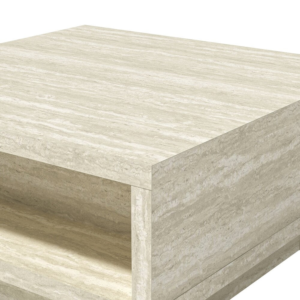 CARMELO COFFEE TABLE W/ STORAGE - TRAVERTINE