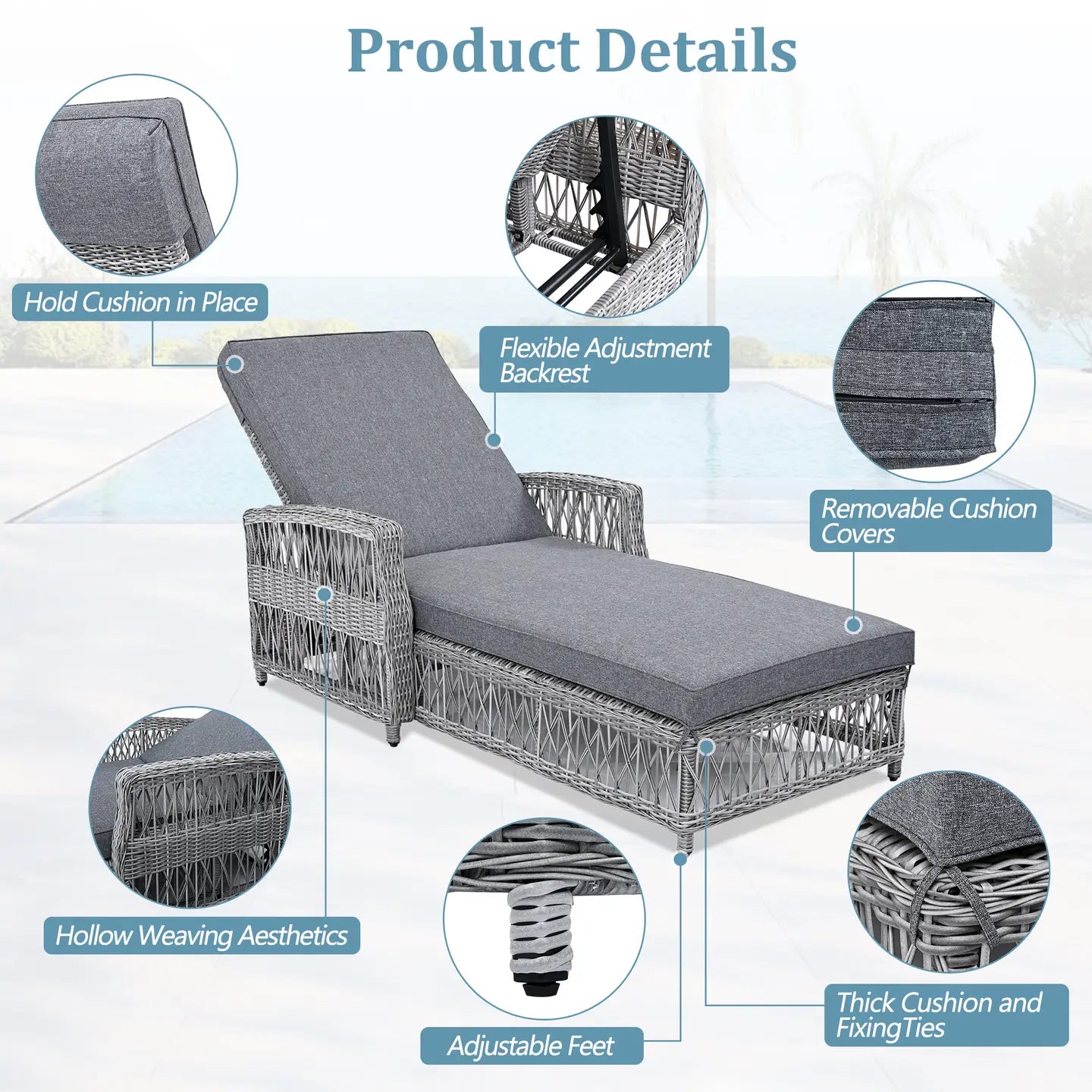 HARBOR CHAISE LOUNGE - GRAY/GRAY