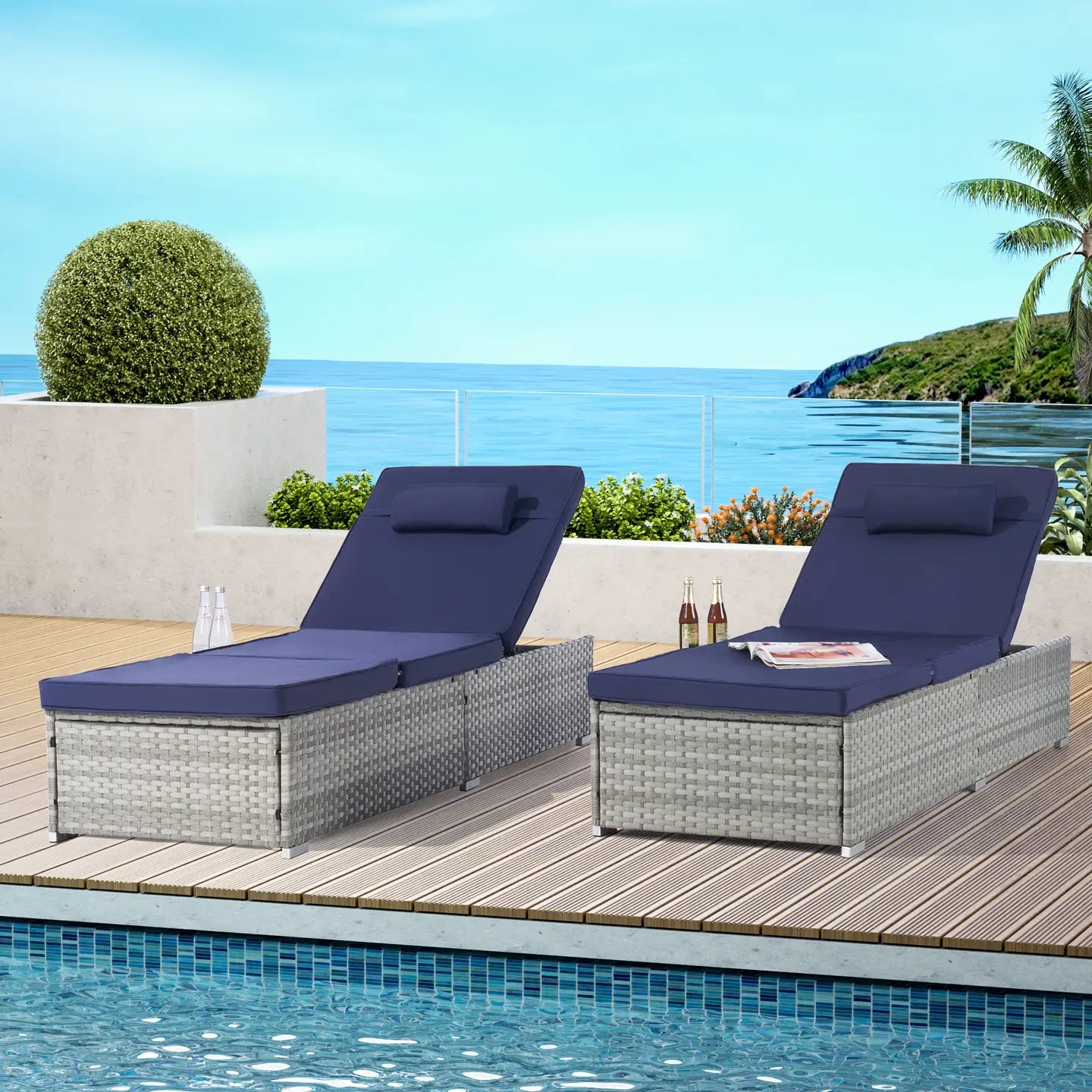 OASIS CHAISE LOUNGE - GRAY / NAVY (SET OF 2)