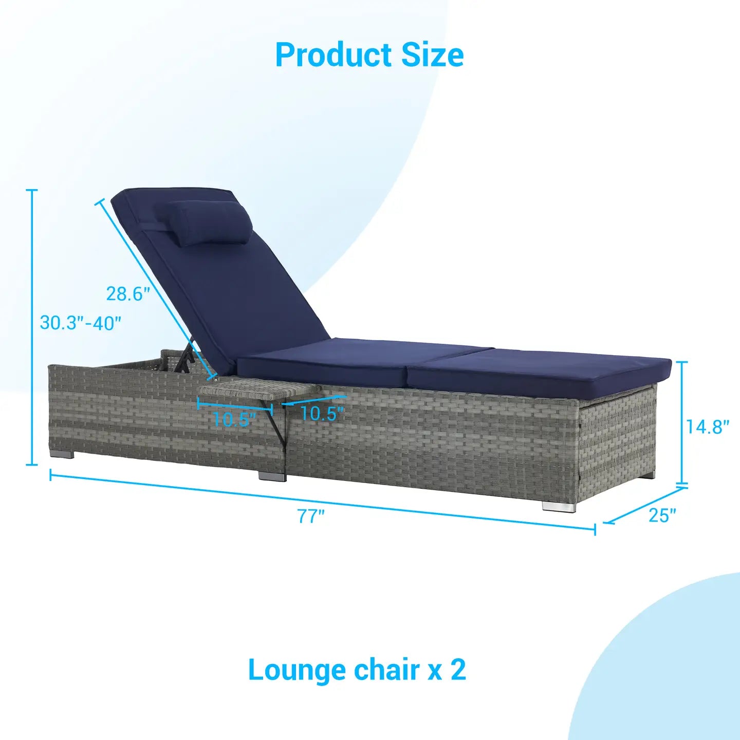 OASIS CHAISE LOUNGE - GRAY / NAVY (SET OF 2)