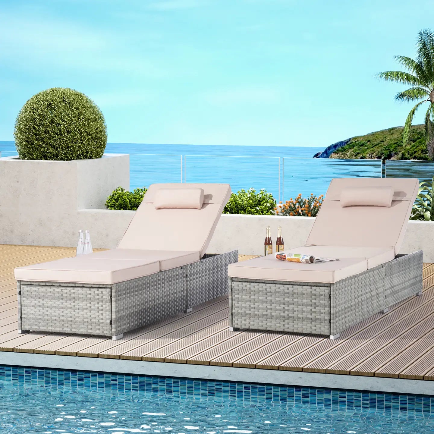 OASIS CHAISE LOUNGE - GRAY / BEIGE (SET OF 2)