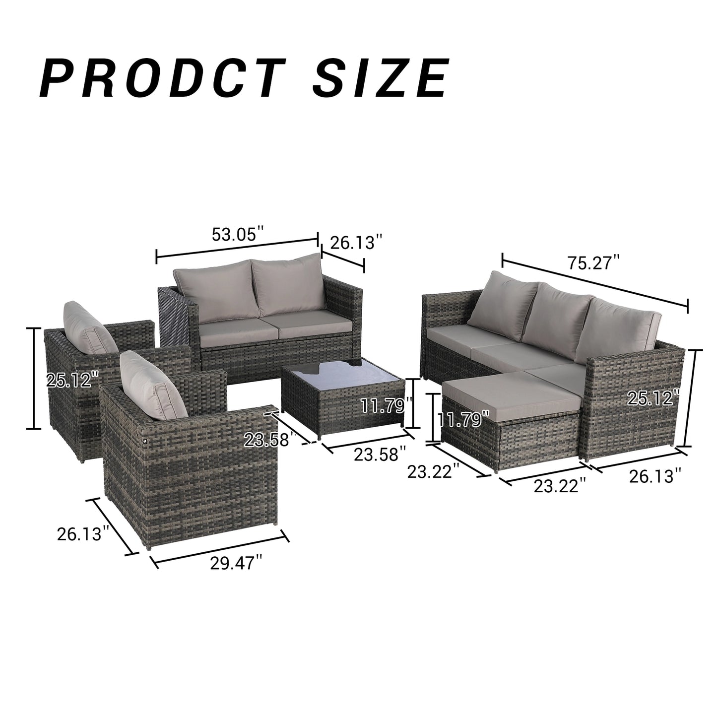 CATALINA 6-PIECE OUTDOOR LOUNGE SET - GRAY / GRAY