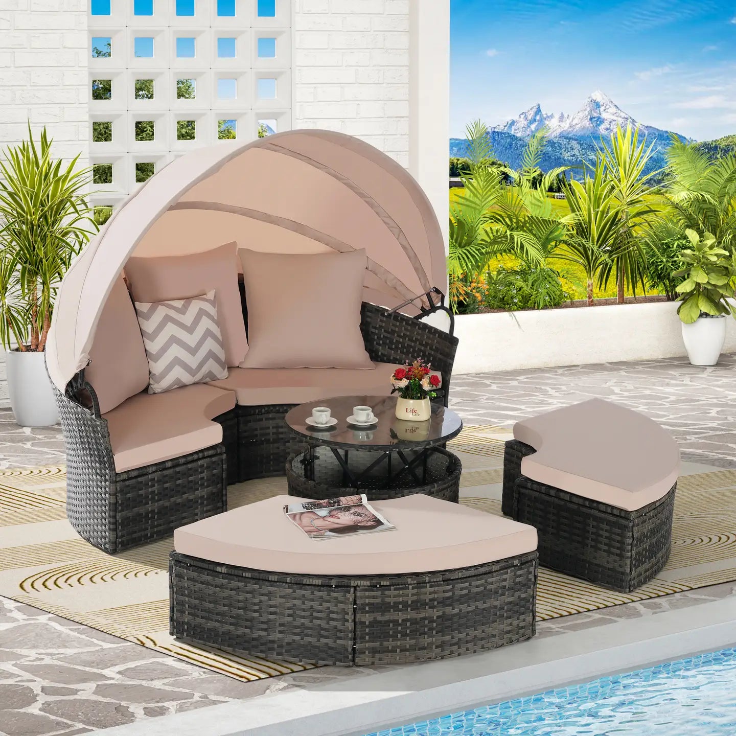 CATALINA OUTDOOR DAY BED - GRAY / BEIGE