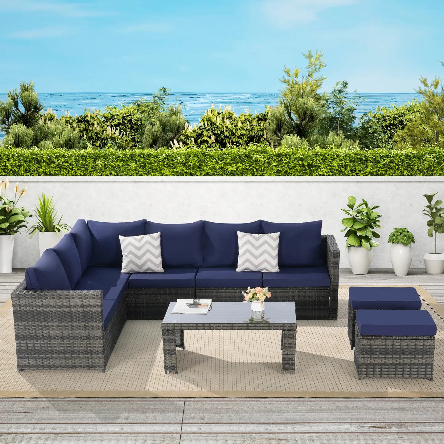 CATALINA OUTDOOR SECTIONAL SET - GRAY / NAVY