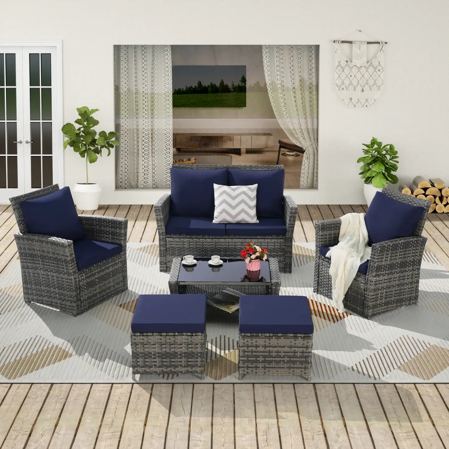 CATALINA OUTDOOR LOUNGE SET - GRAY / NAVY