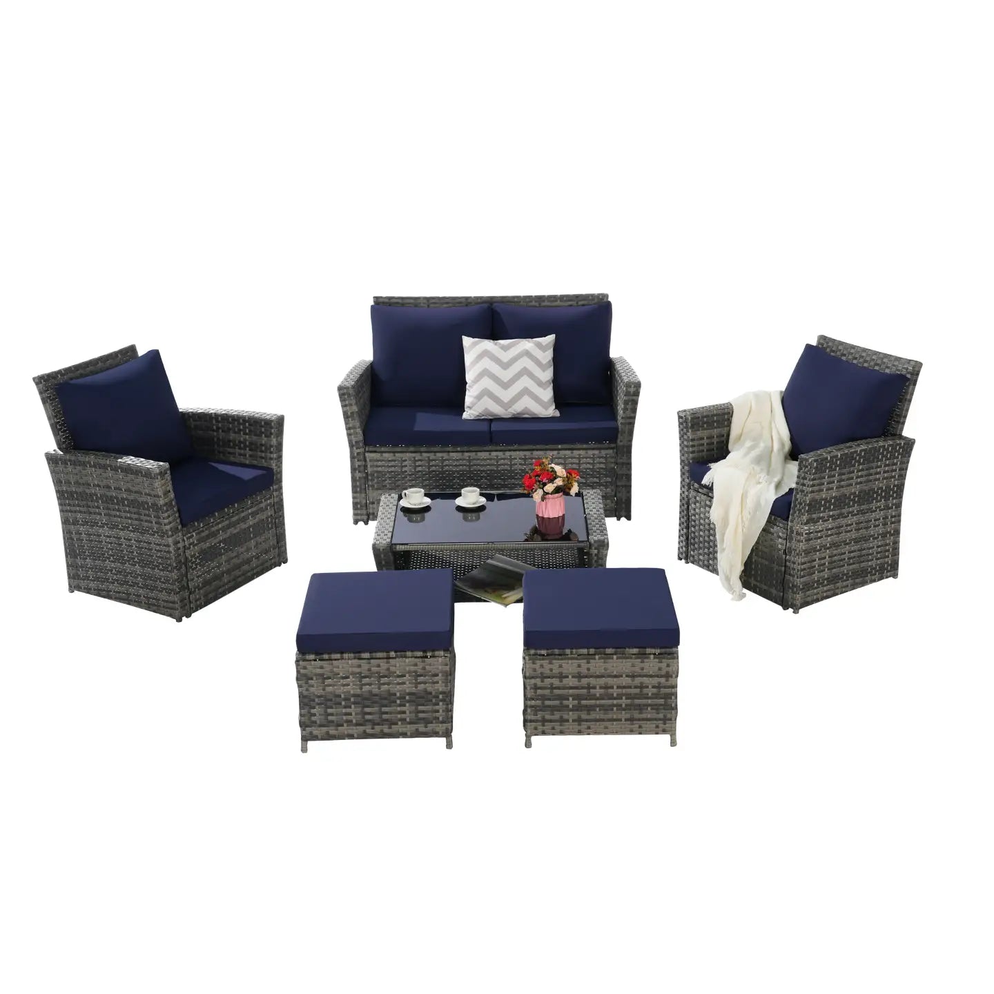 CATALINA OUTDOOR LOUNGE SET - GRAY / NAVY