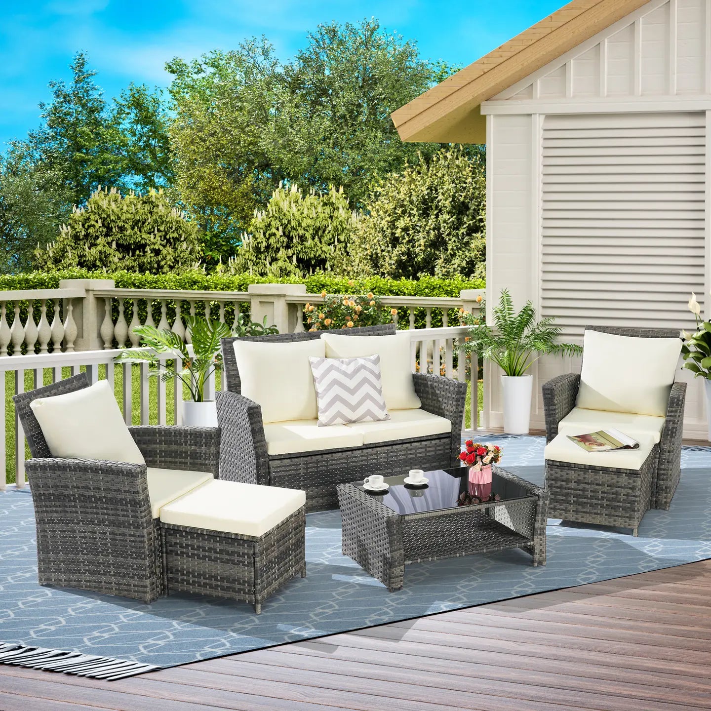 CATALINA OUTDOOR LOUNGE SET - GRAY / BEIGE