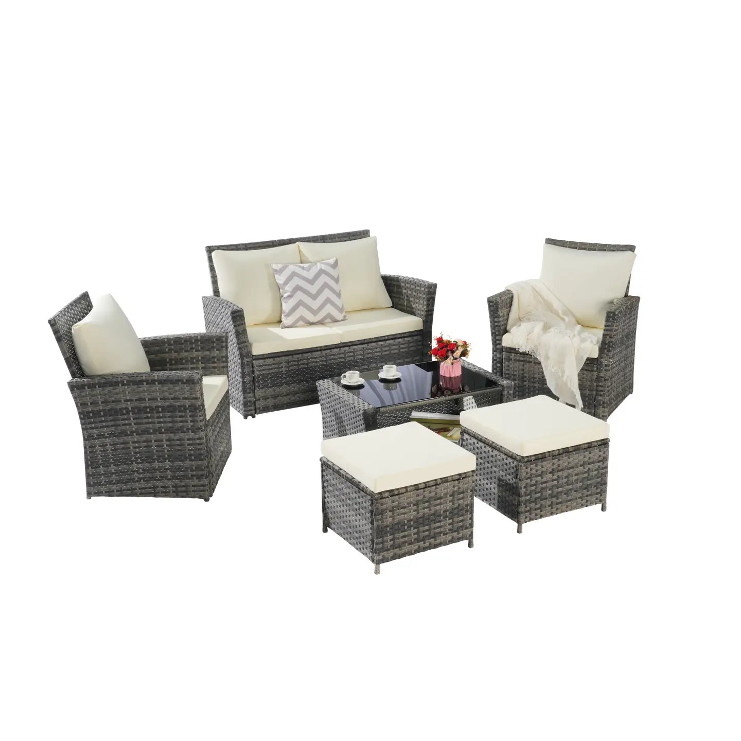 CATALINA OUTDOOR LOUNGE SET - GRAY / BEIGE