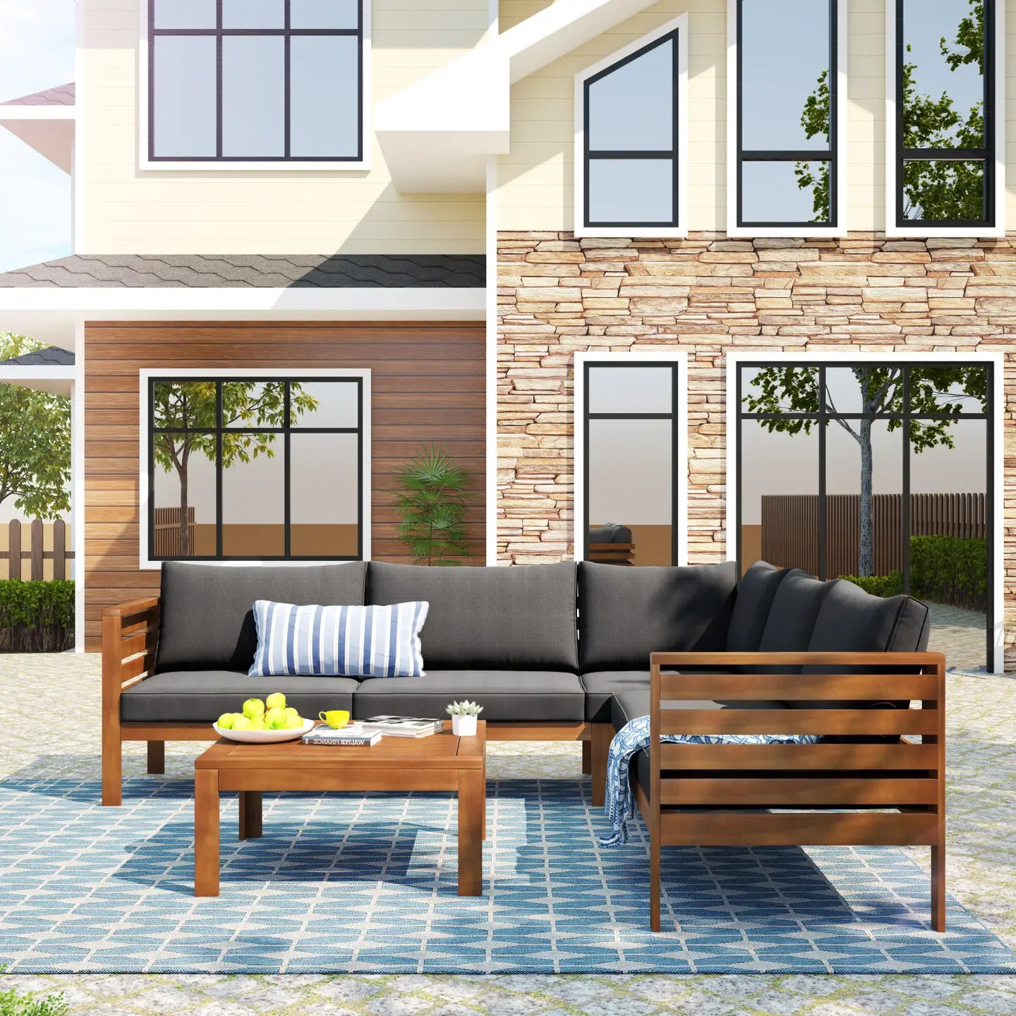 AVENELLE OUTDOOR SECTIONAL SET - NATURAL / GRAY