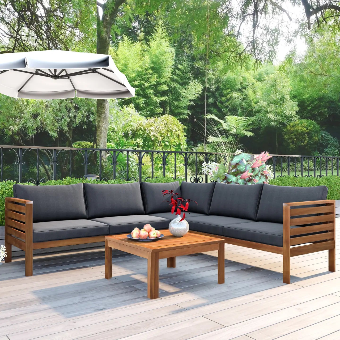 AVENELLE OUTDOOR SECTIONAL SET - NATURAL / GRAY