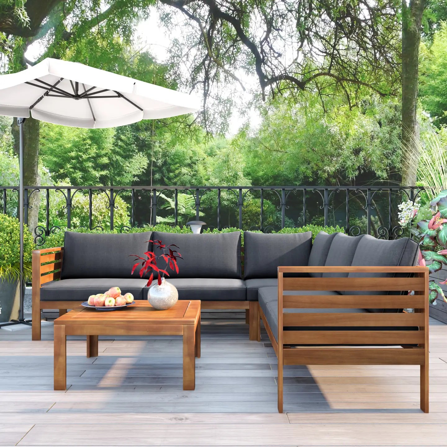 AVENELLE OUTDOOR SECTIONAL SET - NATURAL / GRAY