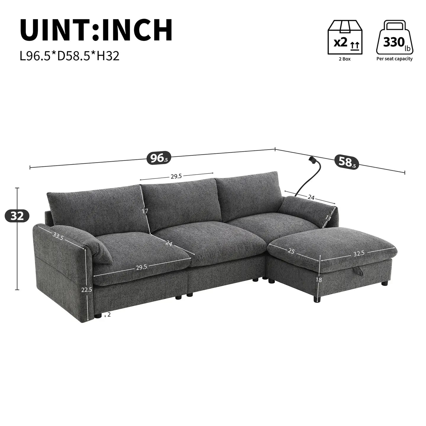 BRYN SOFA w/ OTTOMAN - BEIGE