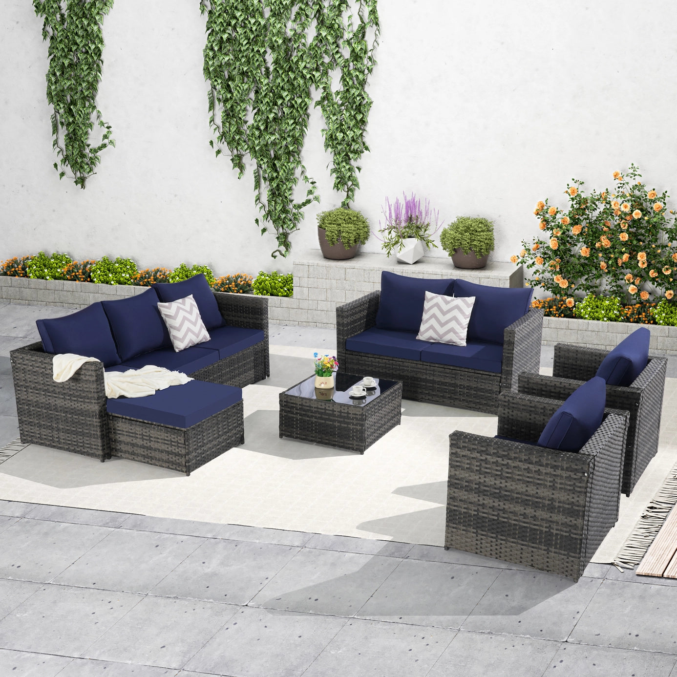 CATALINA 6-PIECE OUTDOOR LOUNGE SET - GRAY / NAVY