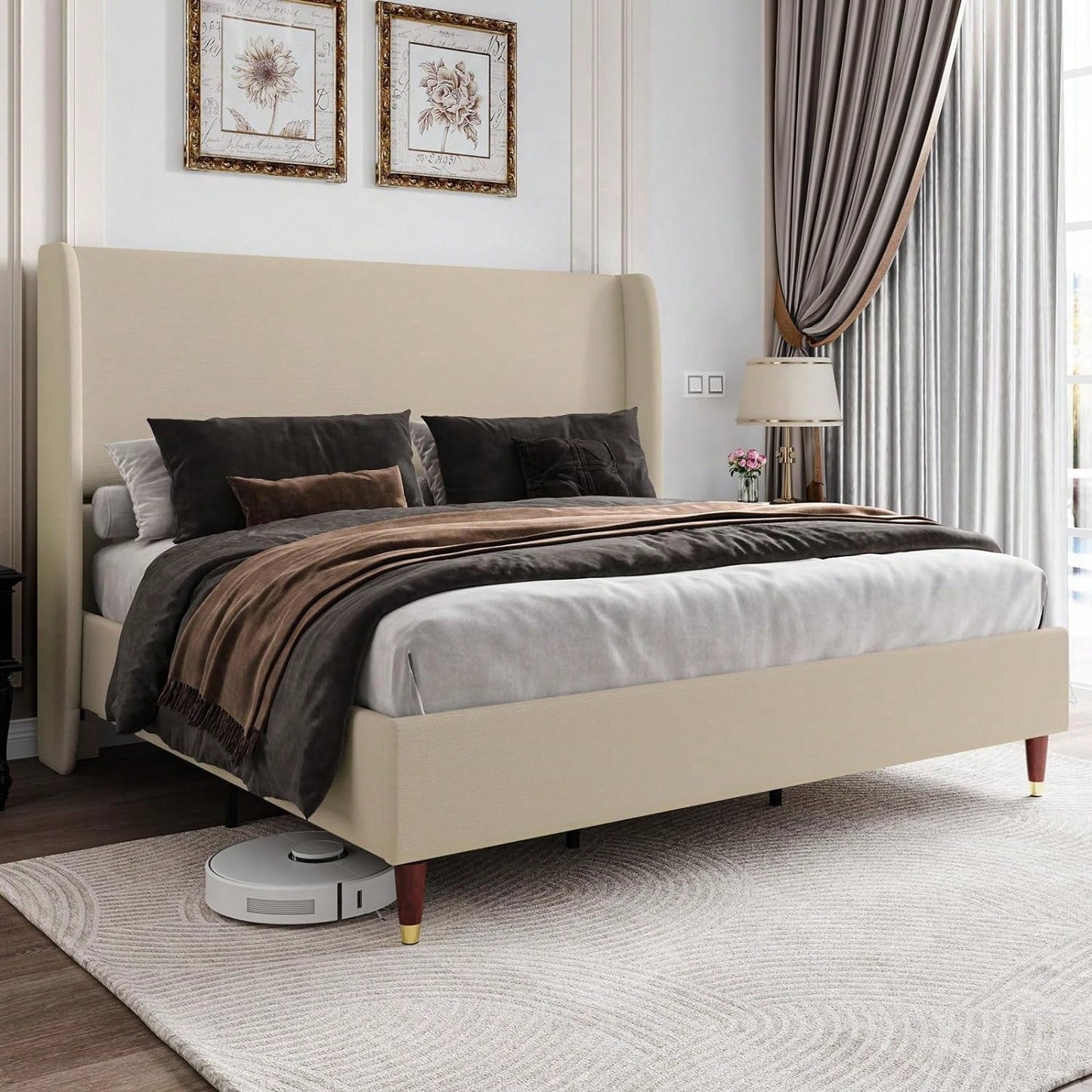 MADELINE PLATFORM BED FRAME - BEIGE