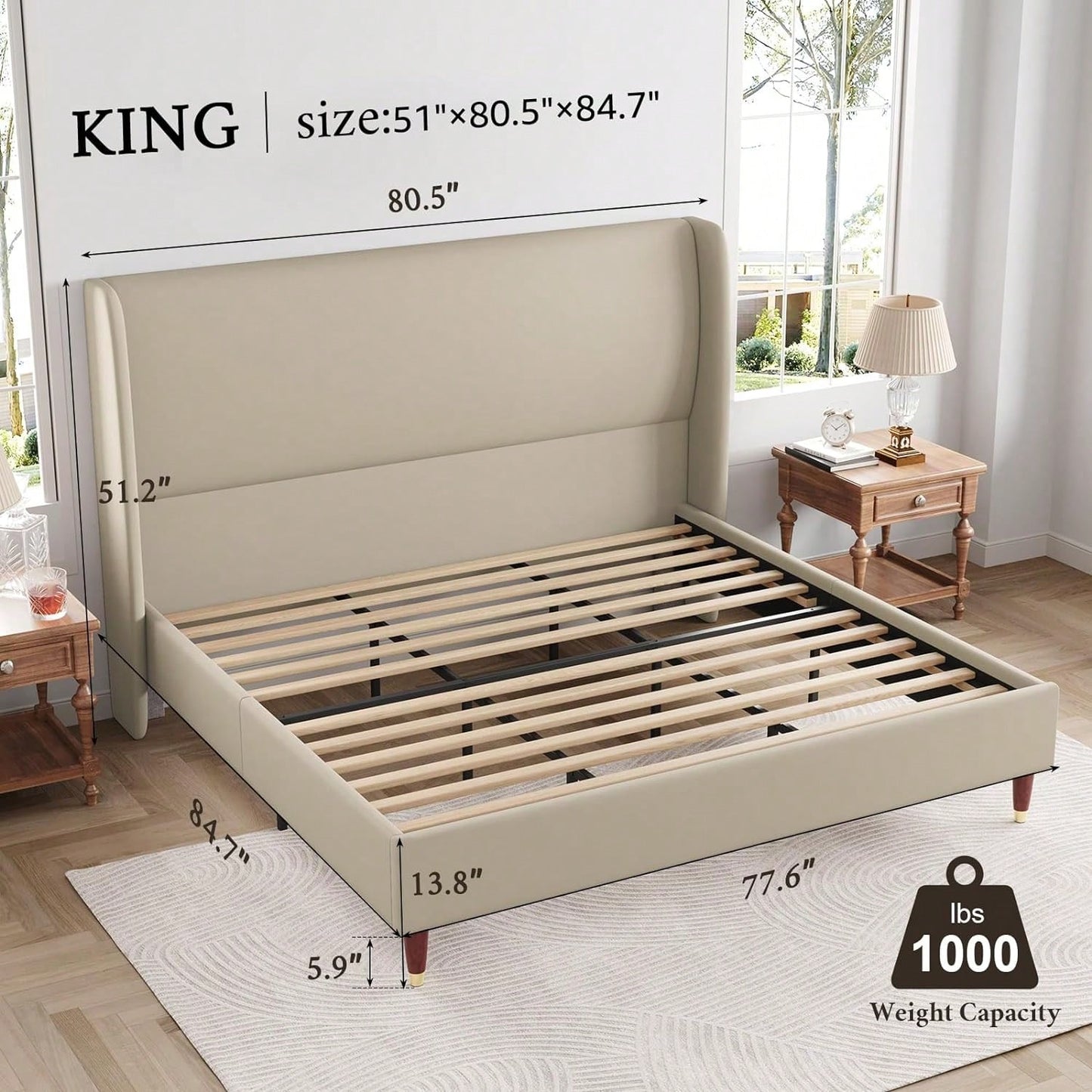 MADELINE PLATFORM BED FRAME - BEIGE