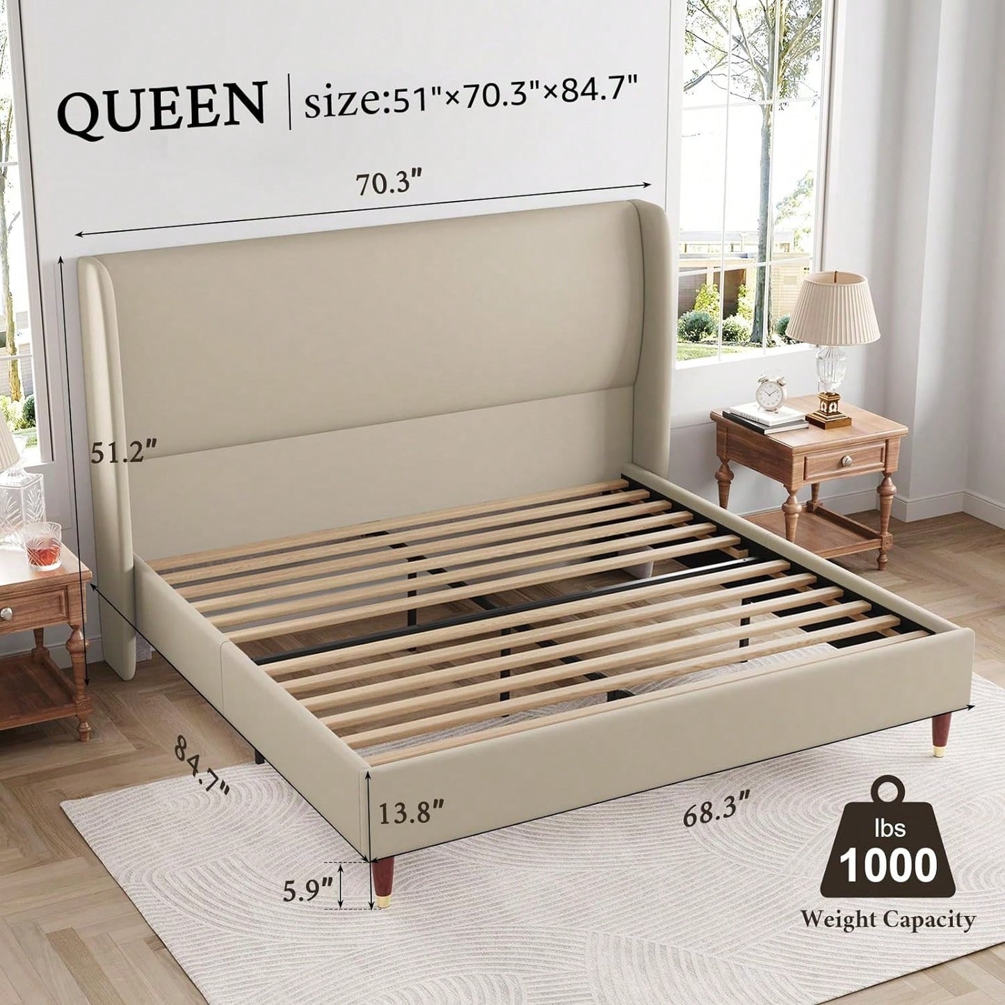 MADELINE PLATFORM BED FRAME - BEIGE