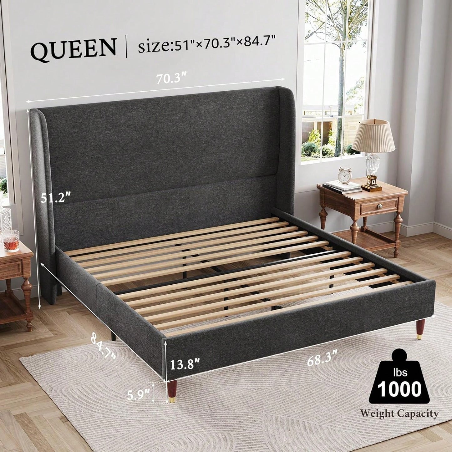 MADELINE PLATFORM BED FRAME - DARK GRAY
