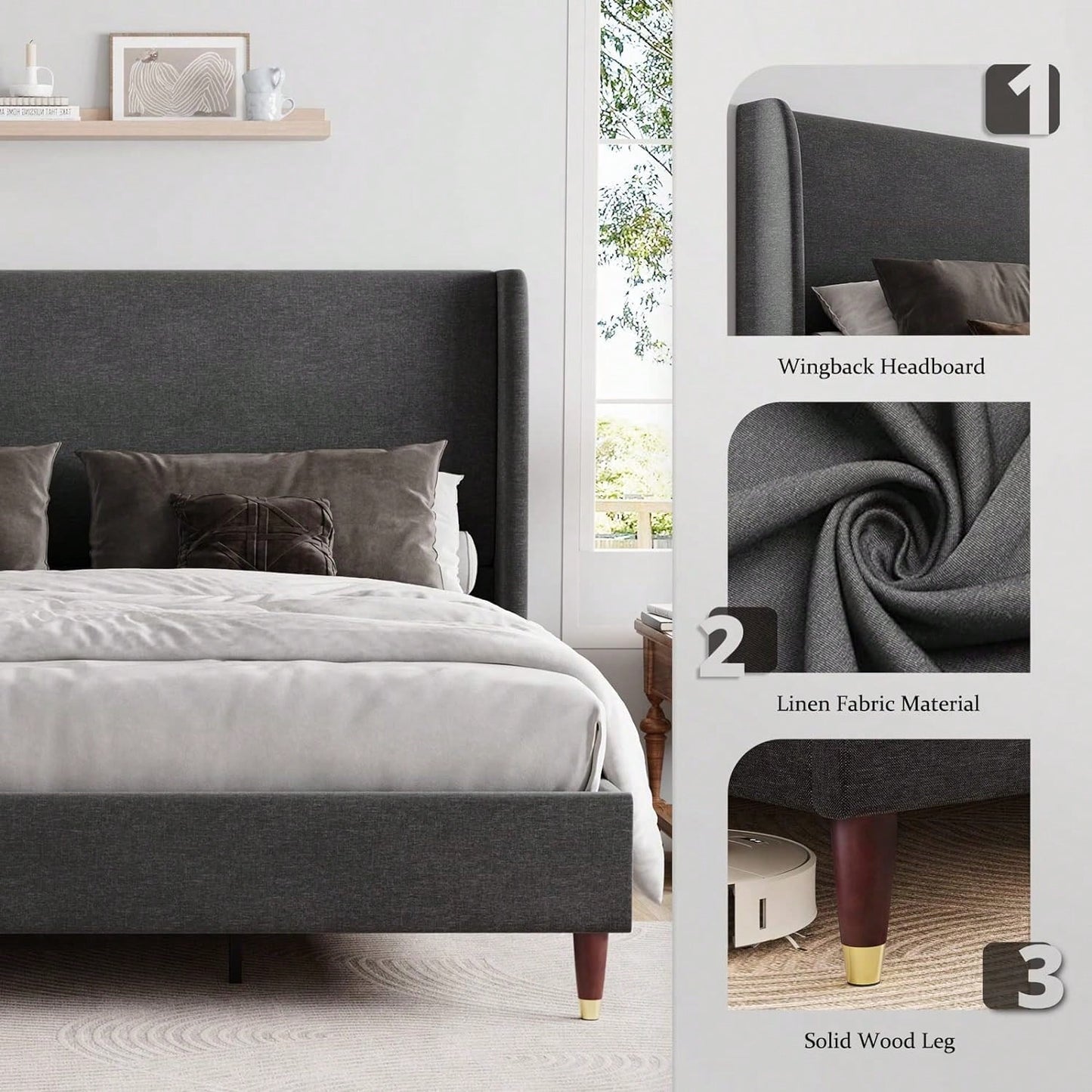 MADELINE PLATFORM BED FRAME - DARK GRAY