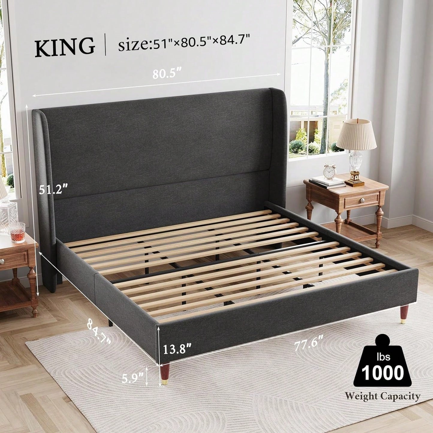 MADELINE PLATFORM BED FRAME - DARK GRAY