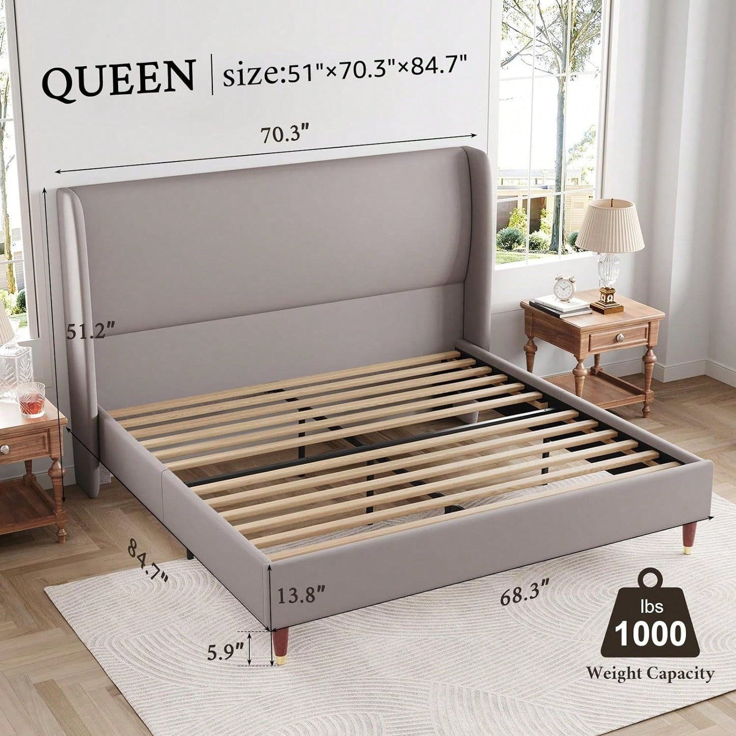 MADELINE PLATFORM BED FRAME - LIGHT GRAY