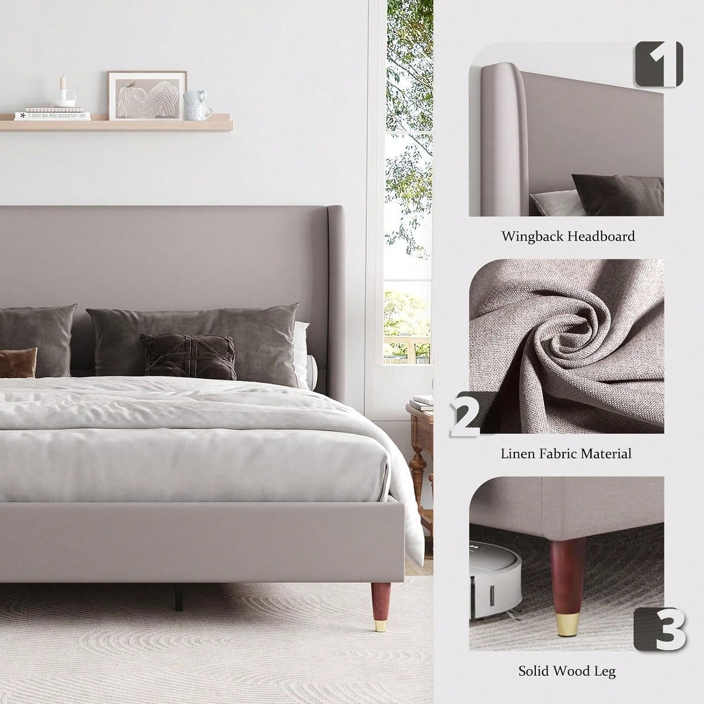 MADELINE PLATFORM BED FRAME - LIGHT GRAY