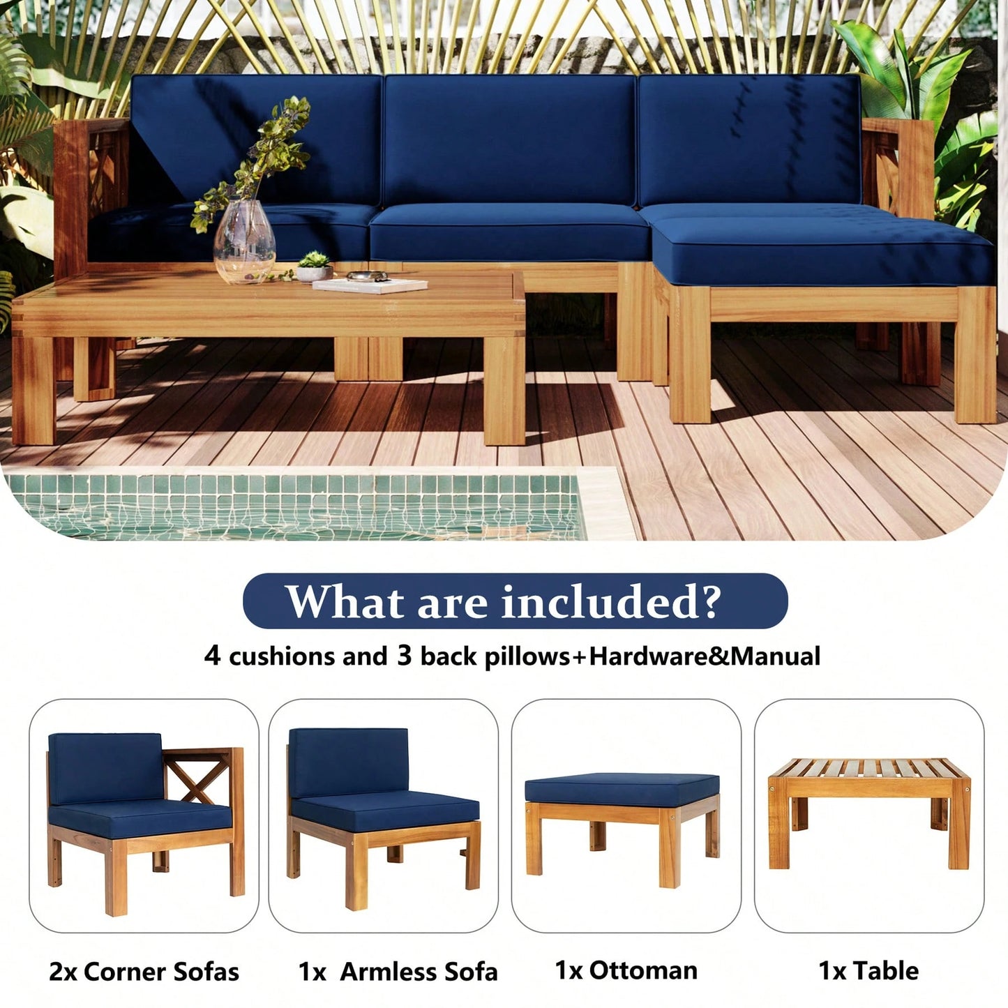 MONACO 5-PIECE OUTDOOR LOUNGE SET - NAVY BLUE