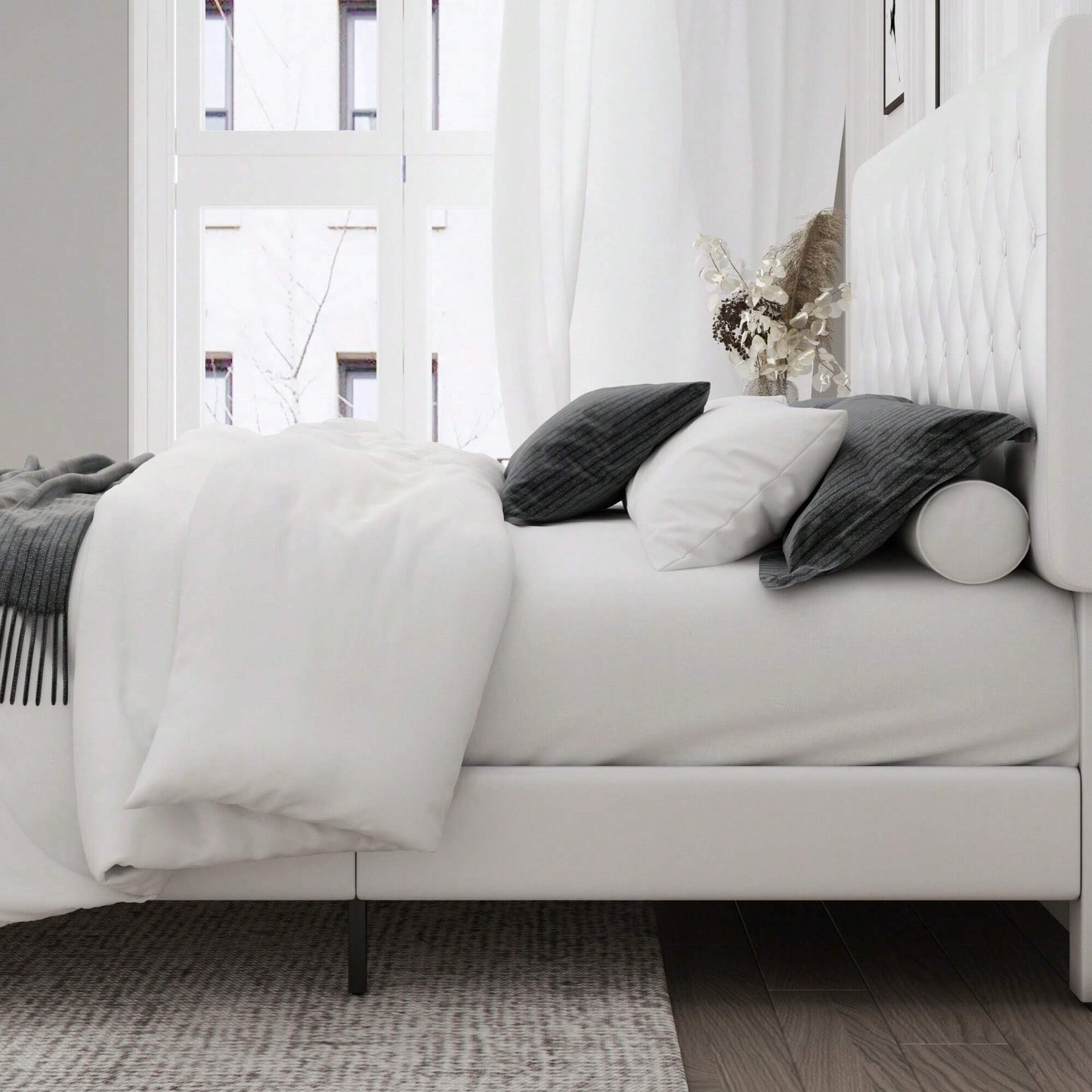 VALEN PLATFORM BED FRAME - WHITE