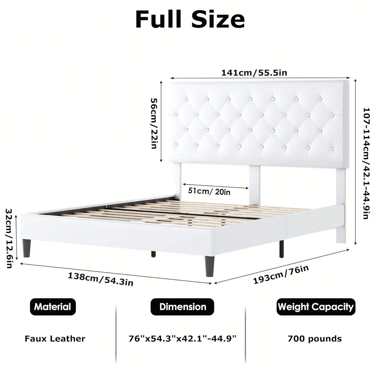 VALEN PLATFORM BED FRAME - WHITE