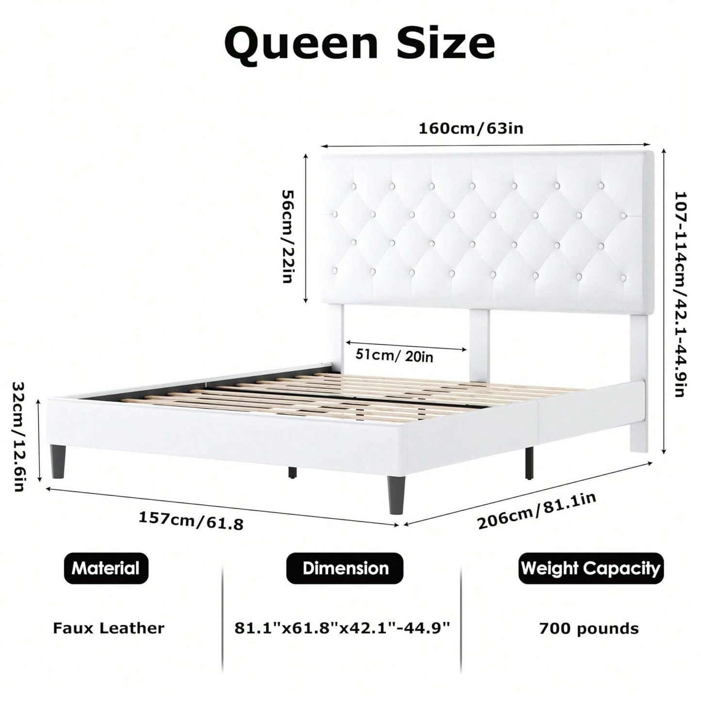 VALEN PLATFORM BED FRAME - WHITE