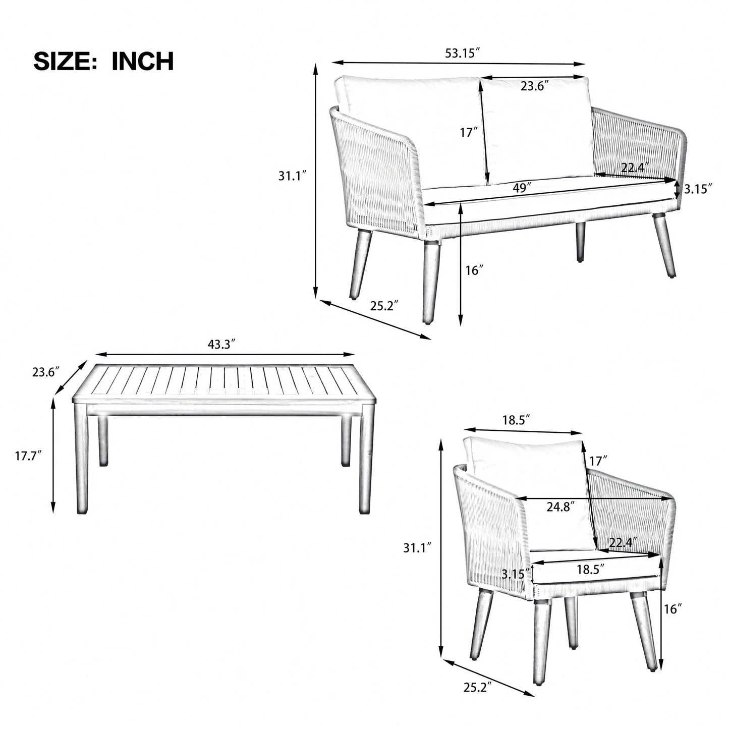 SORAYA 4 PIECE OUTDOOR LOUNGE SET - BEIGE / BEIGE