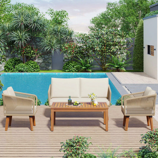 SORAYA 4 PIECE OUTDOOR LOUNGE SET - BEIGE / BEIGE