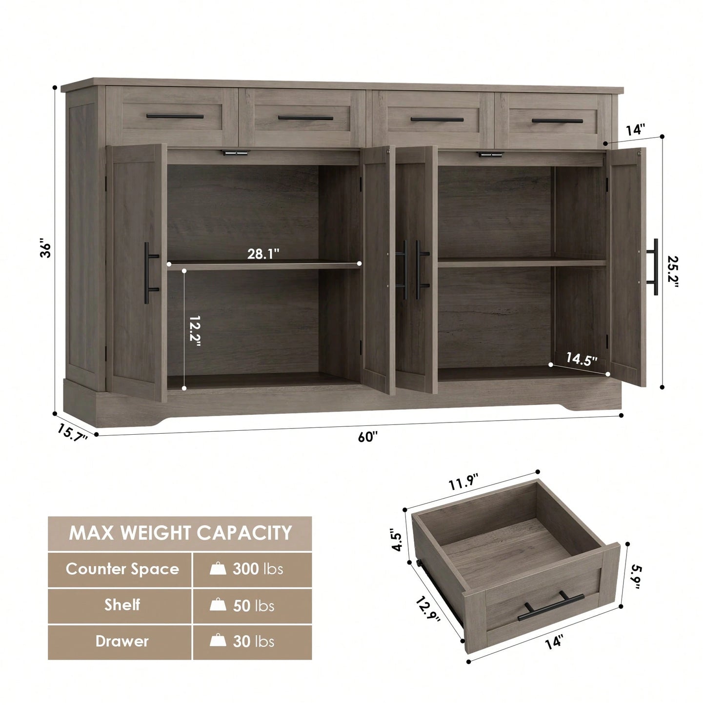 ESTELLE SIDEBOARD- GRAY