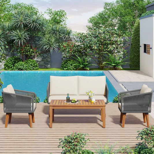 SORAYA 4 PIECE OUTDOOR LOUNGE SET - GRAY/ NATURAL