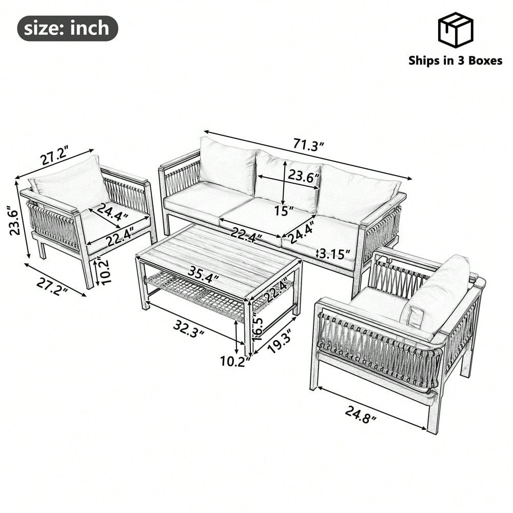 SAPHIRA 4-PIECE OUTDOOR LOUNGE SET - GRAY